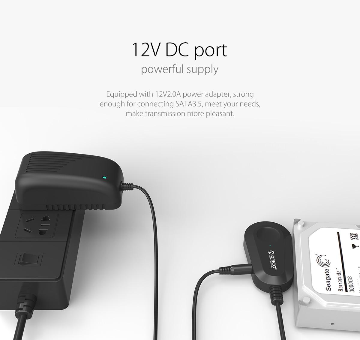 the USB3.0 to SATA hard drive adapter is equipped with 12V2.0A power adapter