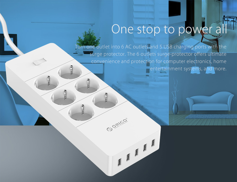 ORICO 6 AC Outlets and 5 USB Charger Surge Protector