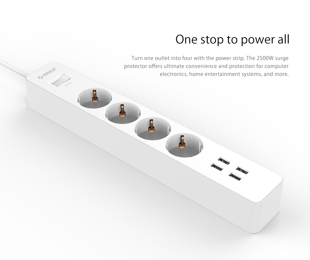 ORICO 4 AC Outlets 4 USB Ports Surge Protector