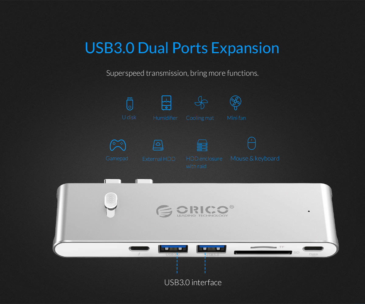 USB3.0 dual ports expansion brings more functions.