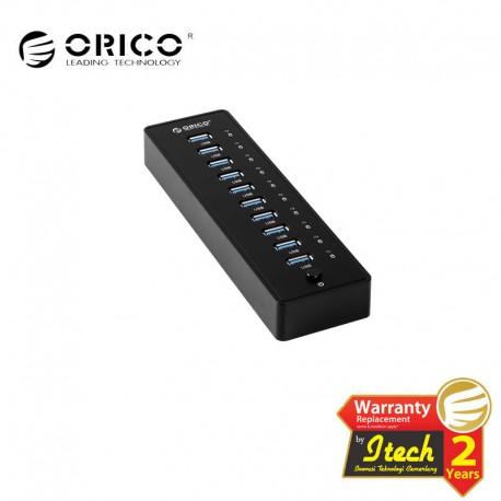 ORICO H1012-U3-BK Super Speed Powered 10 Ports USB 3.0 Hub Charger Splitter with 12V 3A Power Adapter